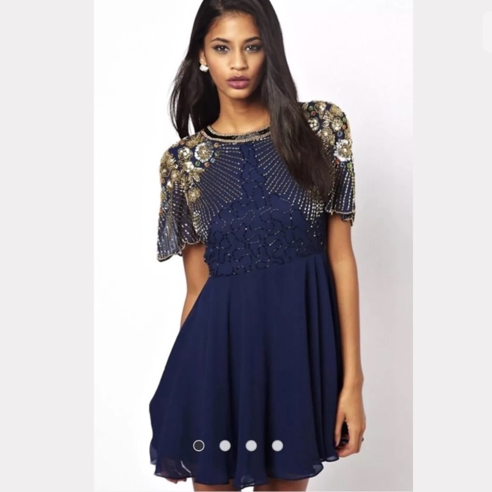 Virgos Lounge Beaded Cocktail Fit Flare Dress Sz 6